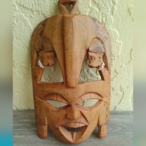 Handcrafted Brown Tribal Mask Wall Decor